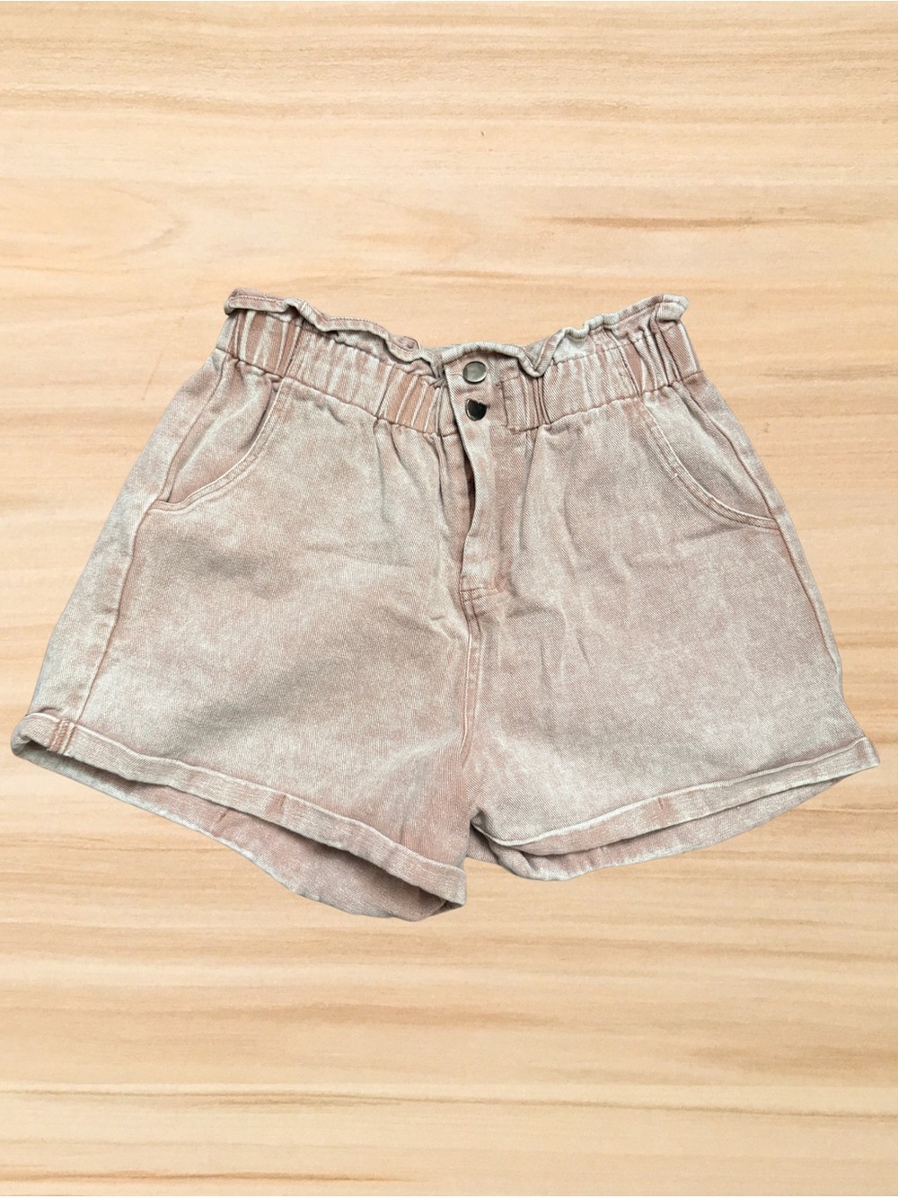 She + Sky Washed Tan Paperbag Waist Shorts